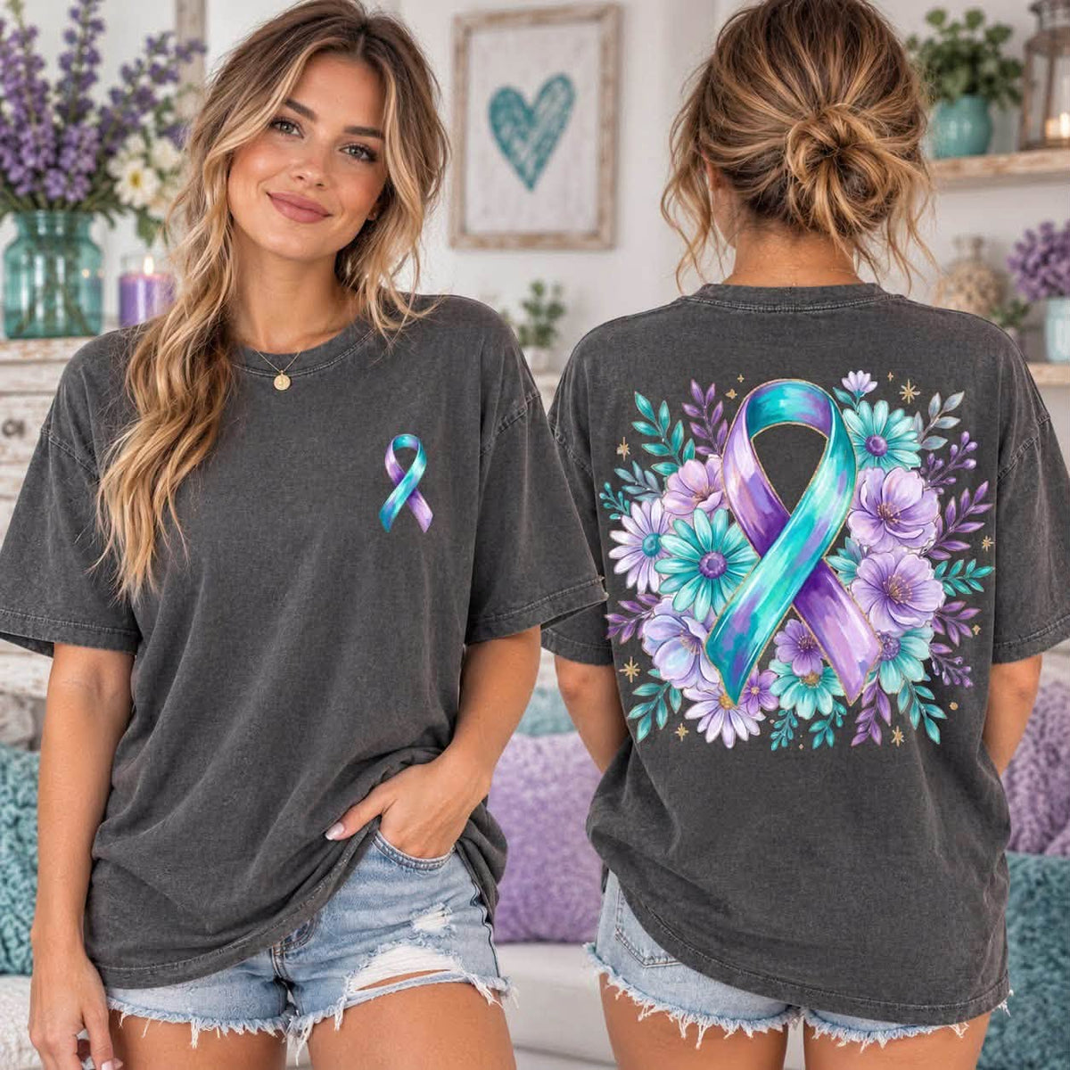 Suicide Prevention and Awareness Ribbon Floral Tee